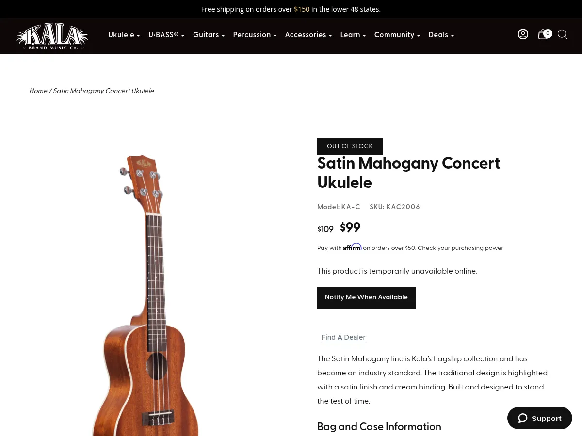 Kala KA-C Mahogany Concert