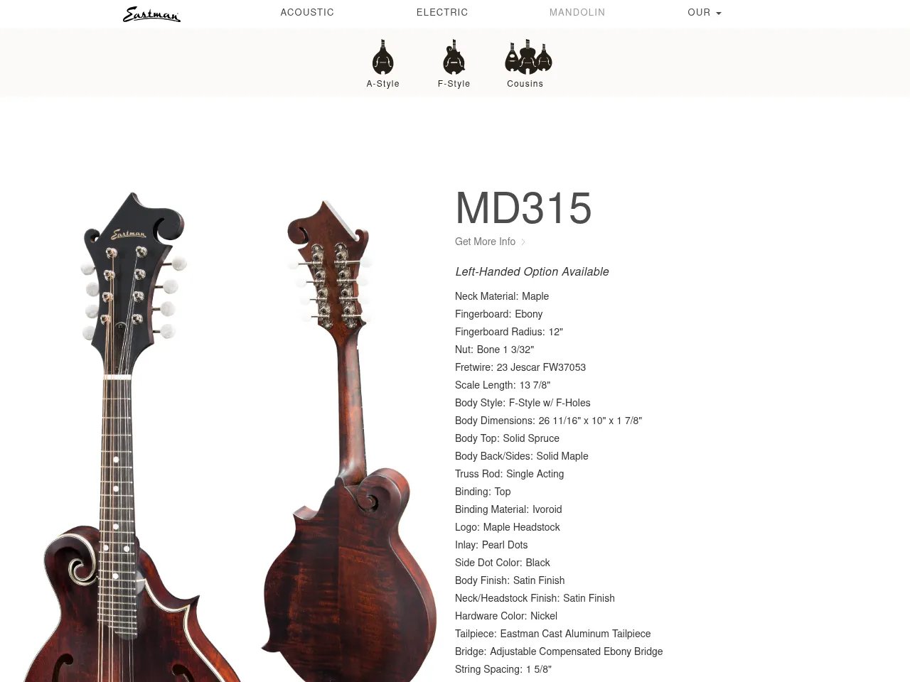 Eastman MD315 F-Style Mandolin