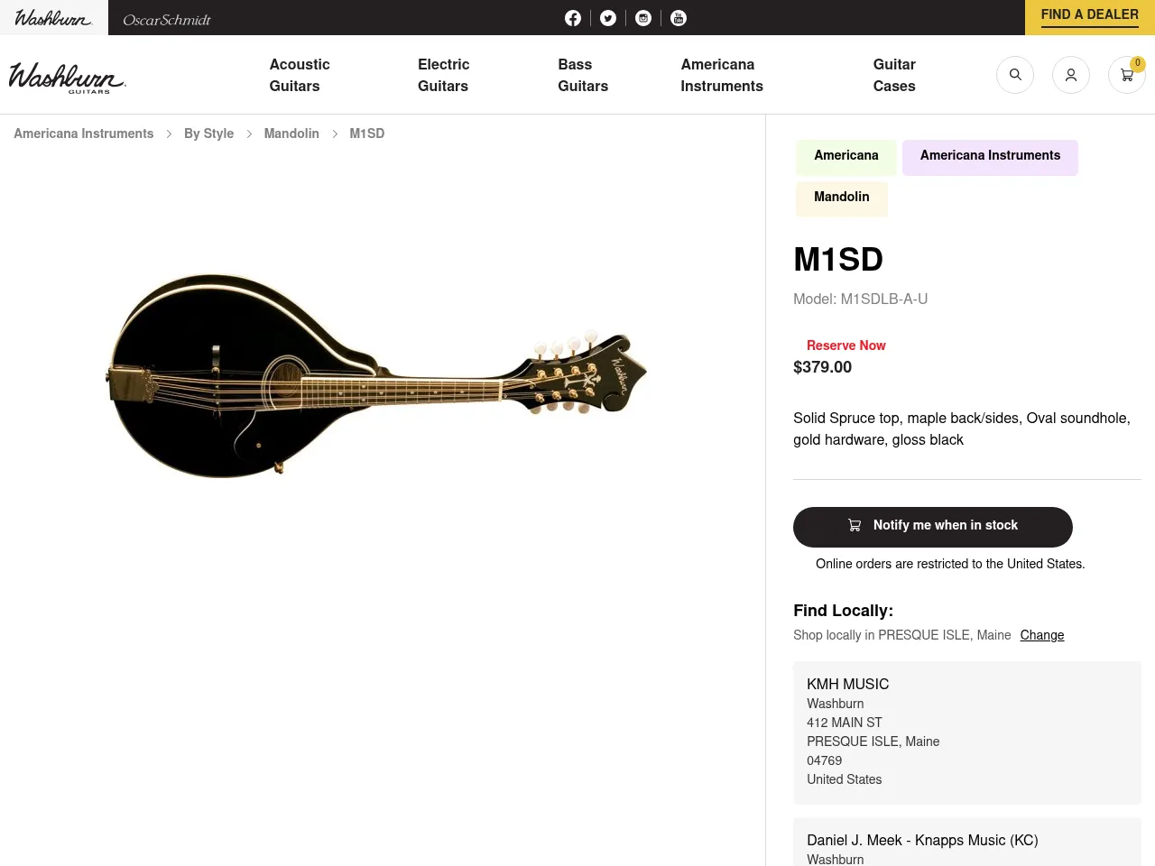Washburn M1SDL A-Style Mandolin