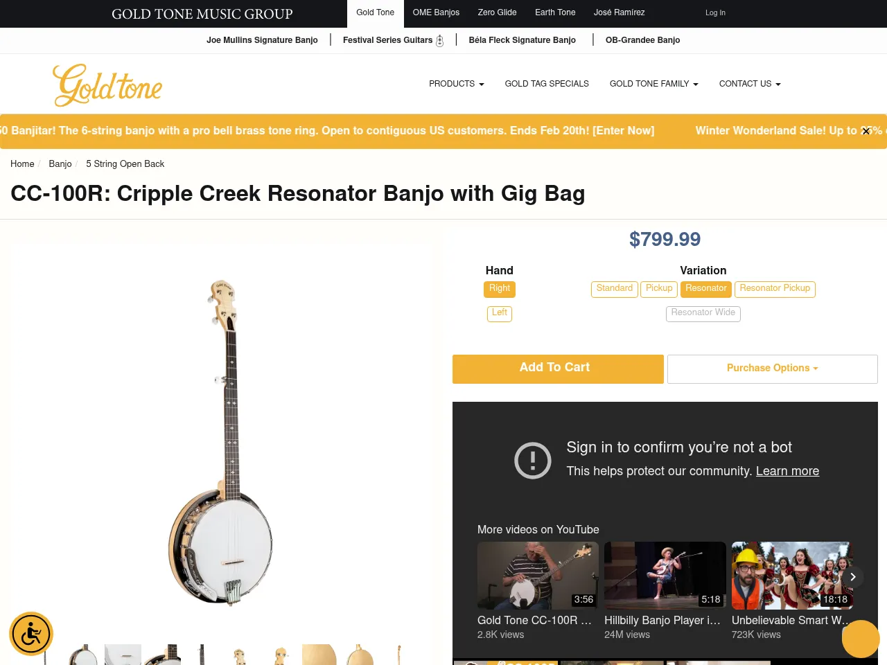 Gold Tone CC-100R Cripple Creek Banjo