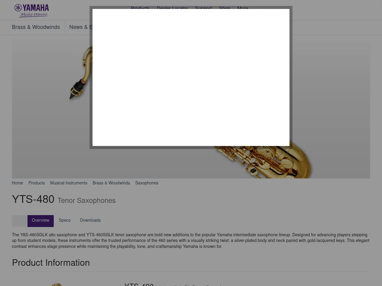 Yamaha YTS-480 Intermediate Bb Tenor Saxophone