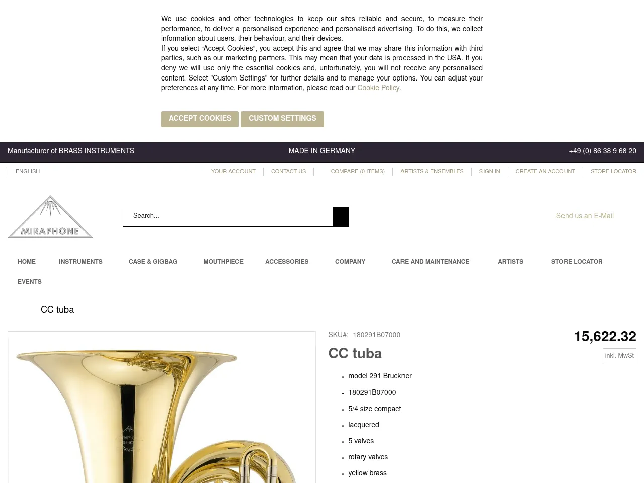 Miraphone 291A Bruckner Professional CC Tuba
