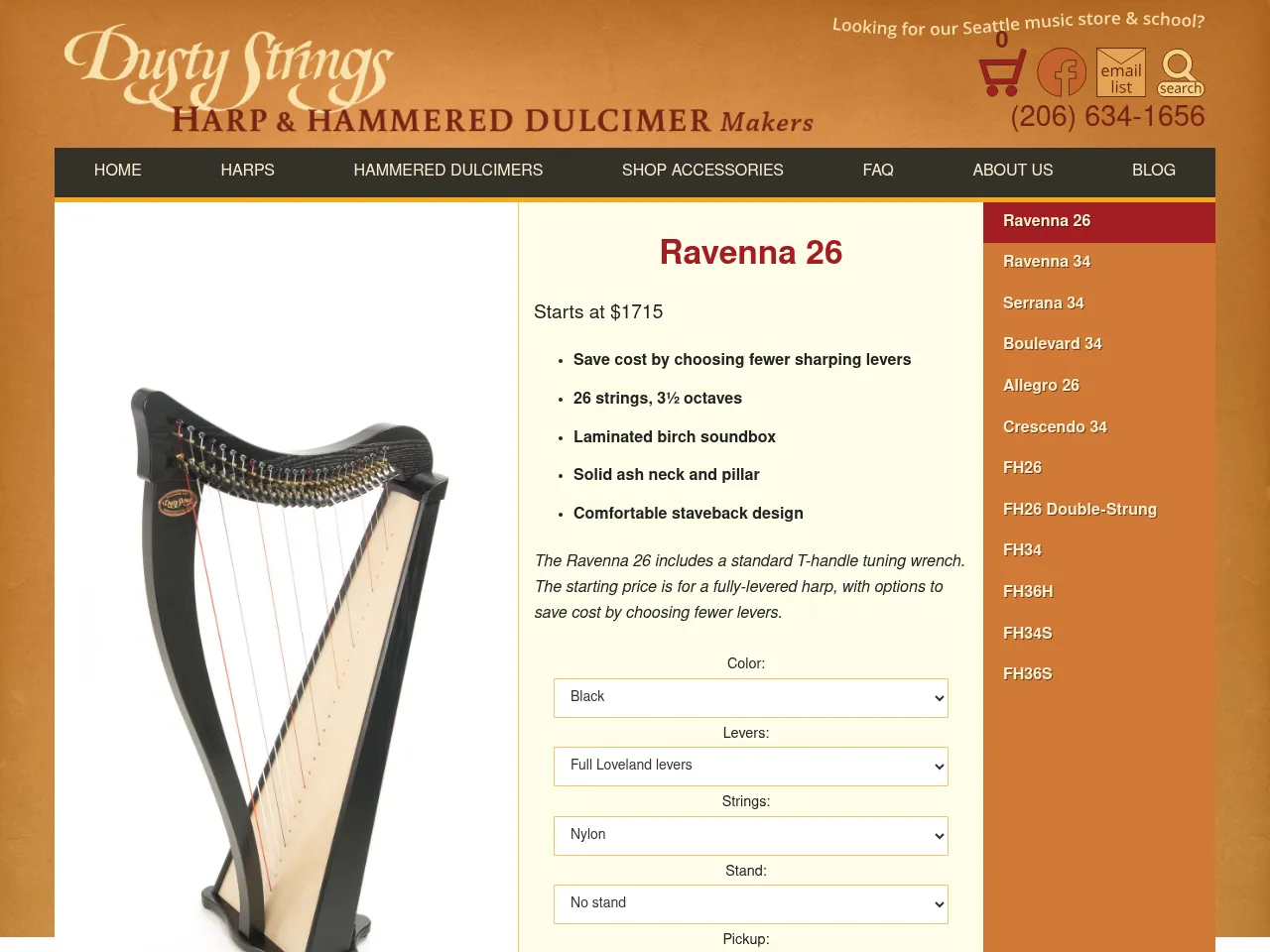 Dusty Strings Ravenna 26 Lever Harp