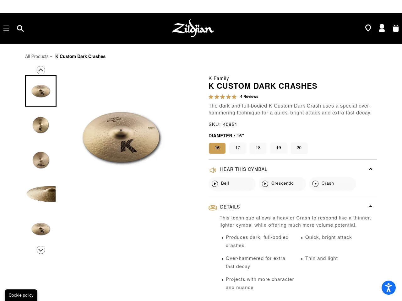 Zildjian K 18-inch Dark Crash