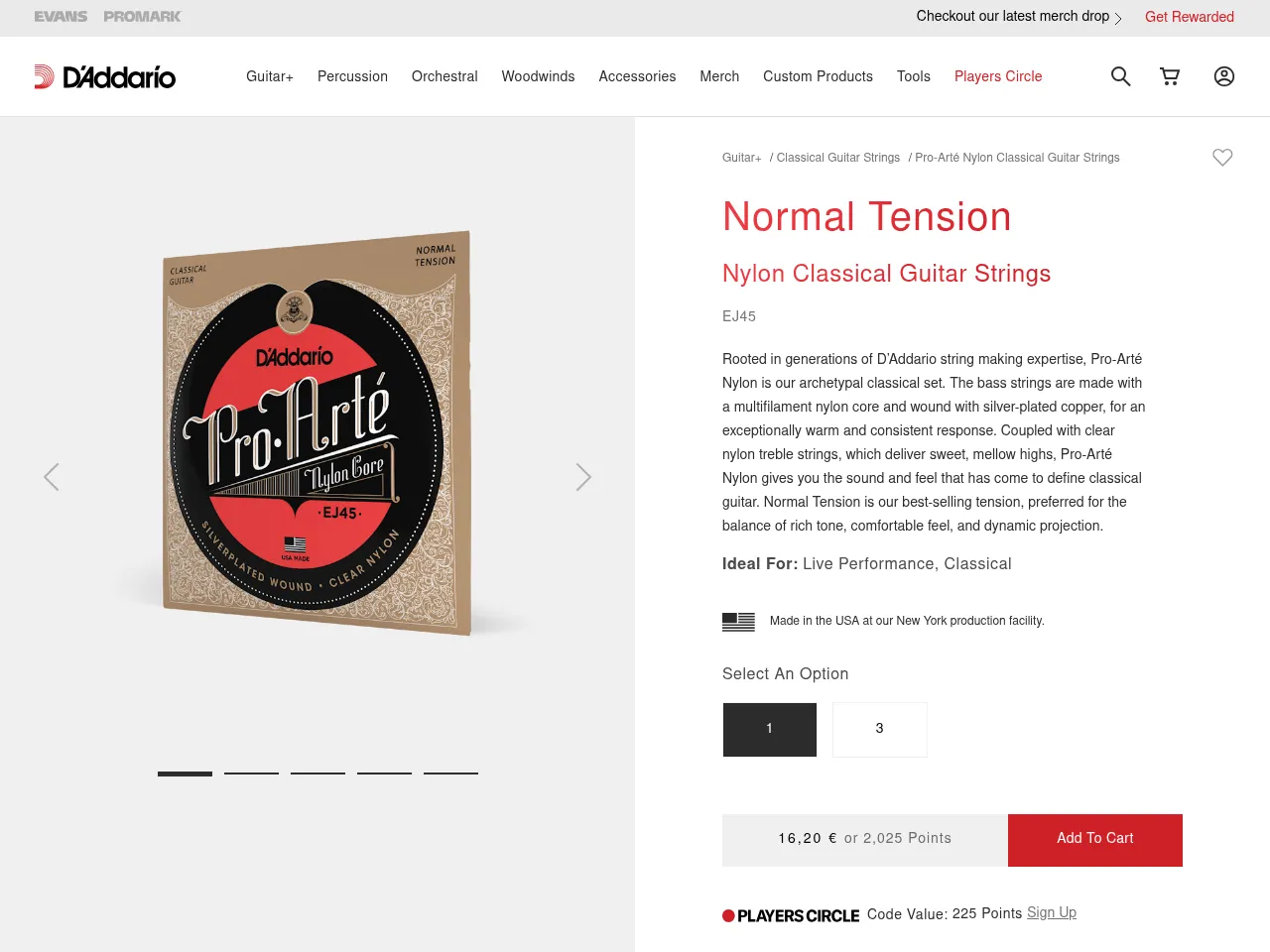 D'Addario EJ45 Pro-Arte Classical Guitar Strings Normal Tension